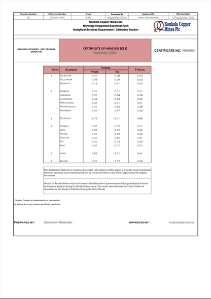 Copper Rods (Electrolytic, 99.99% Cu) | per Metric Tonne